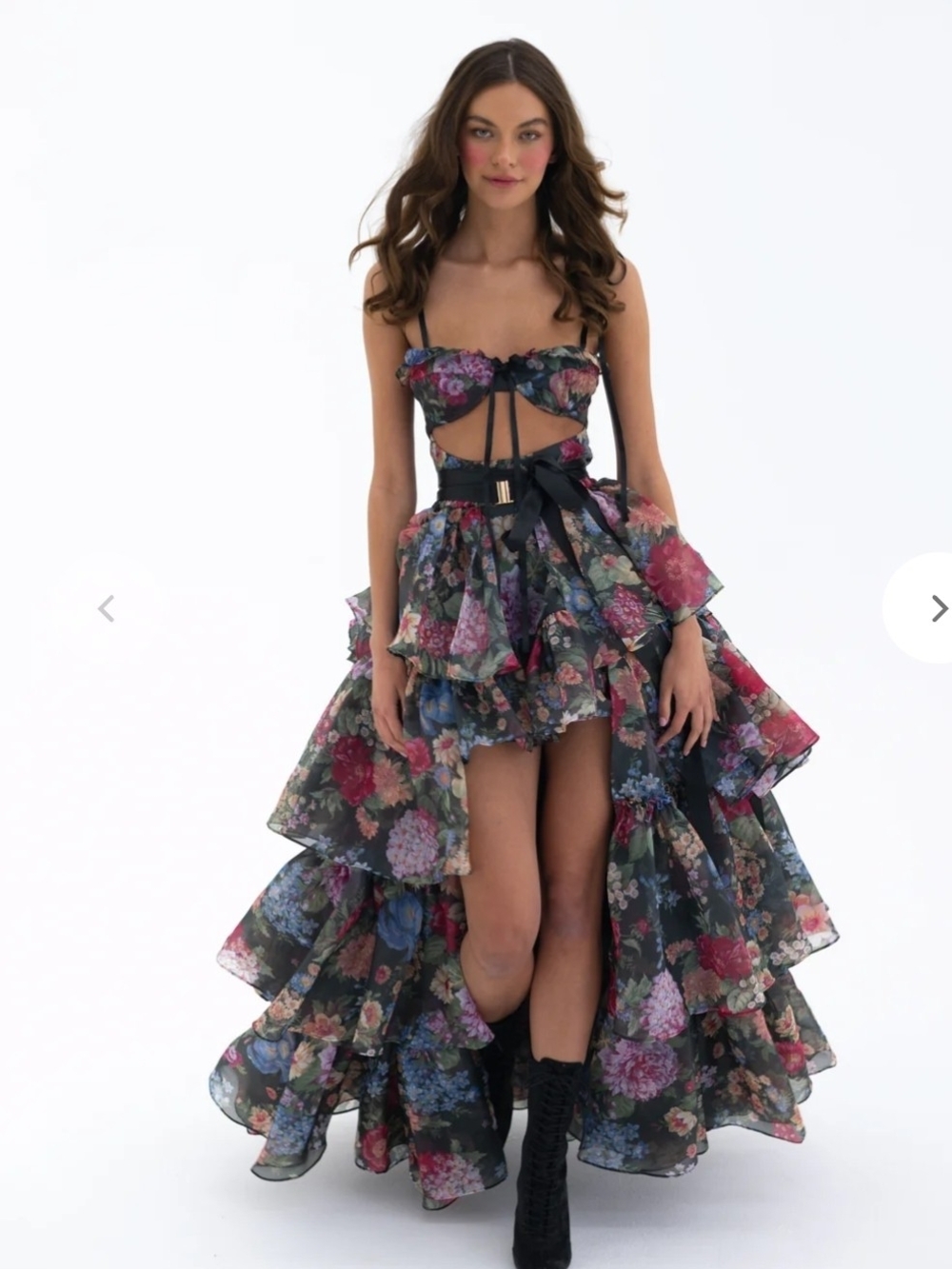 Selkie Brown Floral Maxi 2 Piece Dress with Removable Train